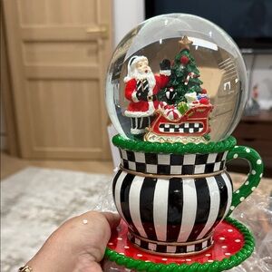 MacKenzie-Childs Santa Snow Globe with Black and White Stripes